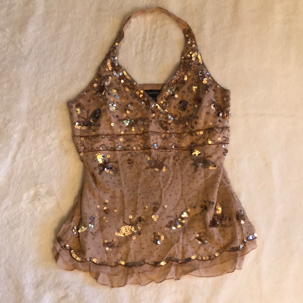 Bebe Sequin Halter Top Size L Used